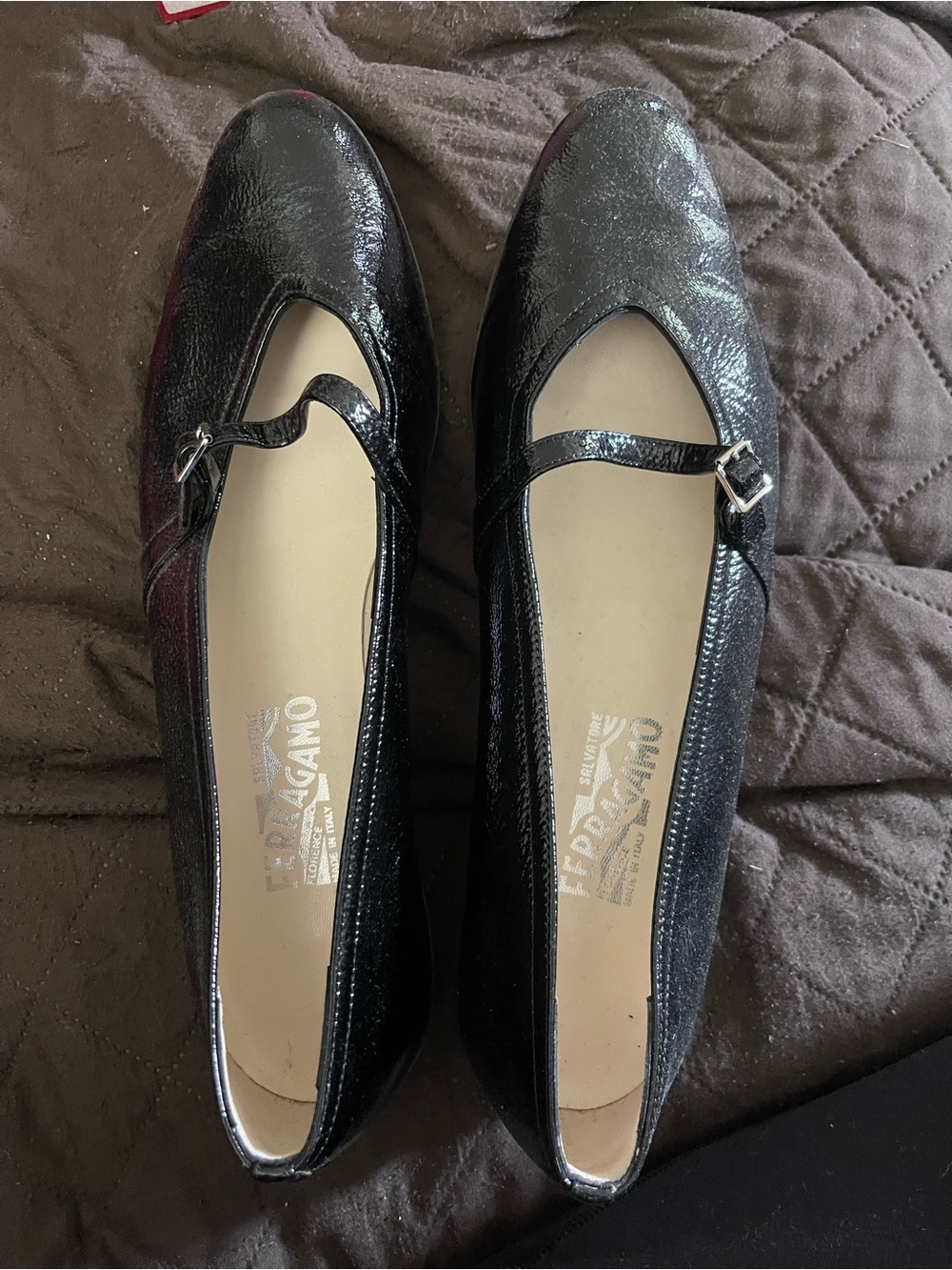 Salvatore Ferragamo Black Patent Mary Jane Flats